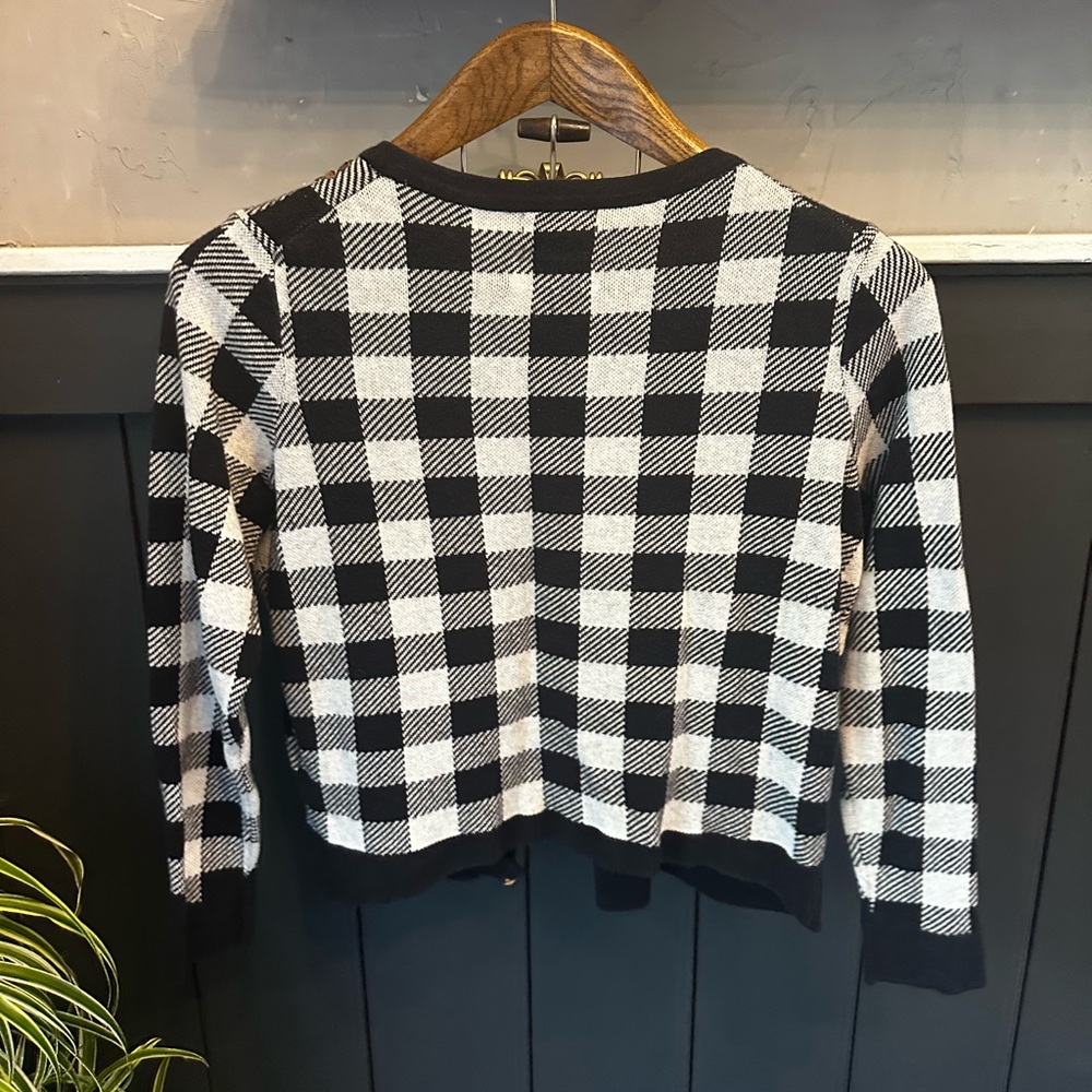 Charter Club Colorful Sequin Gingham‎ Buffalo Plaid Button Down Cardigan Size PL - Picture 2 of 11